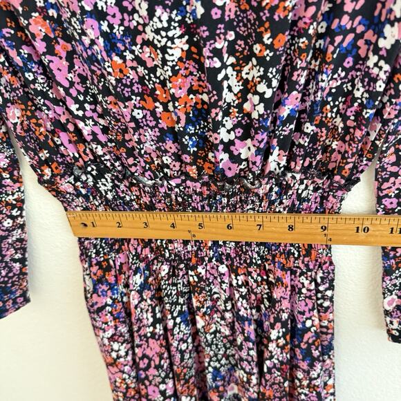 Maje Rayemi Midi Dress Size 36 Noir Rose Floral Print Asymmetric Girly Summer - Picture 14 of 16